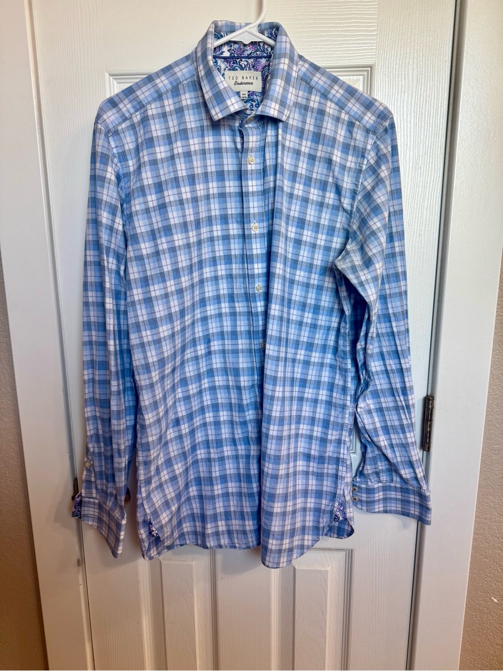 Ted Baker Light Blue and Purple  Plaid Button-Down Shirt
